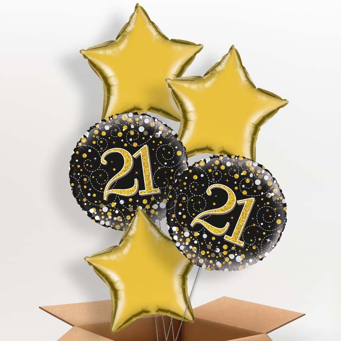 21st Birthday Balloons in a Box - Black Gold