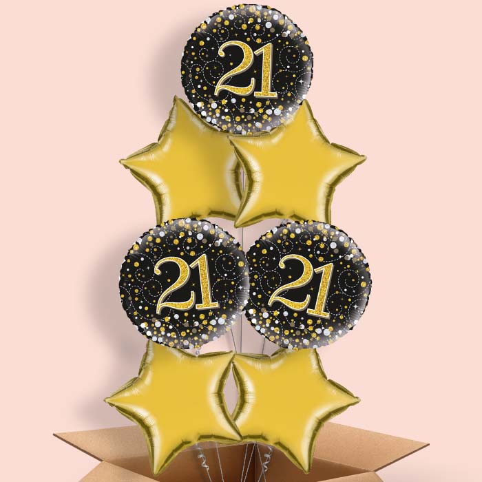 21st Birthday Balloons in a Box - Black Gold