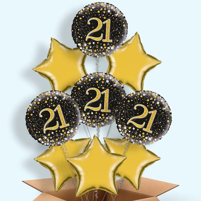 21st Birthday Balloons in a Box - Black Gold