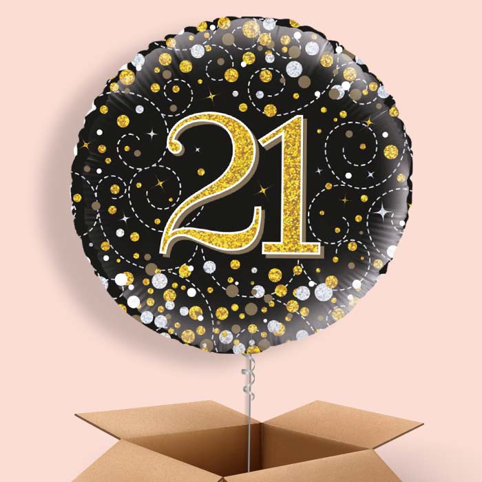 21st Birthday Balloons in a Box - Black Gold