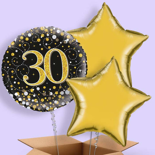 30th Birthday Balloons Delivered - Black Gold - 3 Balloon | Small Indoor Plants