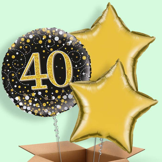 40th Birthday Balloons Delivered - Black Gold - 3 Balloon | Small Indoor Plants