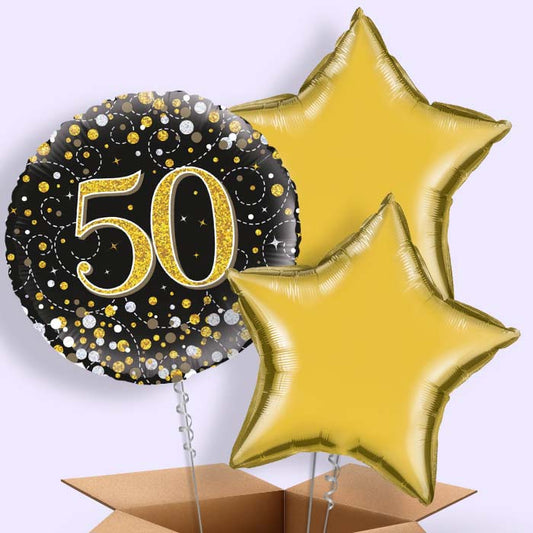 50th Birthday Balloon Delivery - Black and Gold - 3 Balloon | Small Indoor Plants