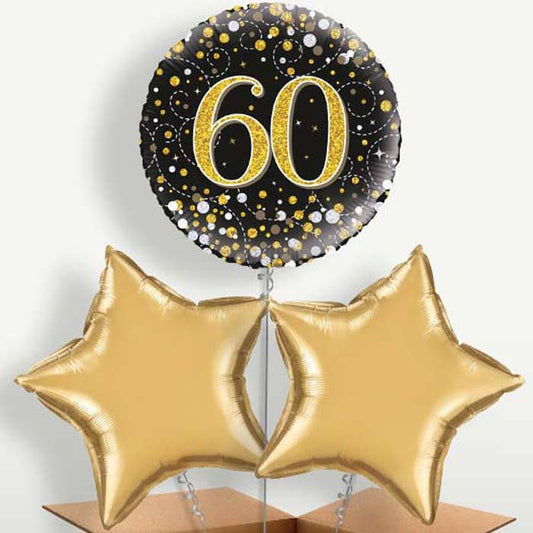 Black & Gold 60th Bunch of Balloons inflated with Helium | Small Indoor Plants