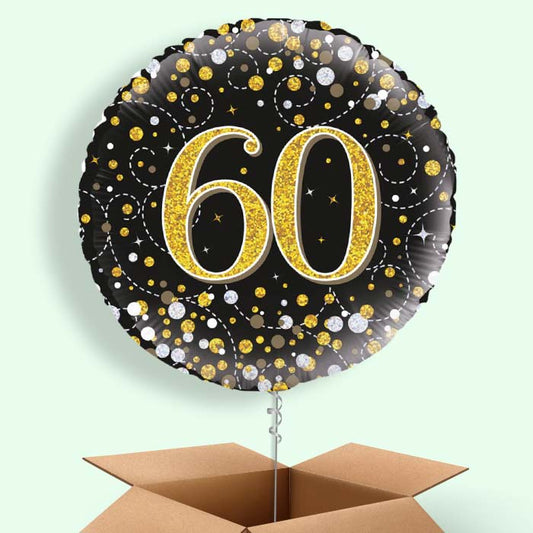 60th Balloons in a Box - Black and Gold