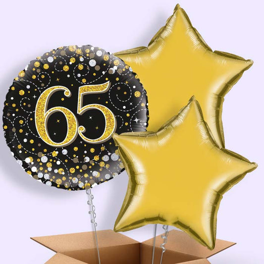 65th Birthday Balloons in a Box - Black Gold - 3 Balloon | Small Indoor Plants