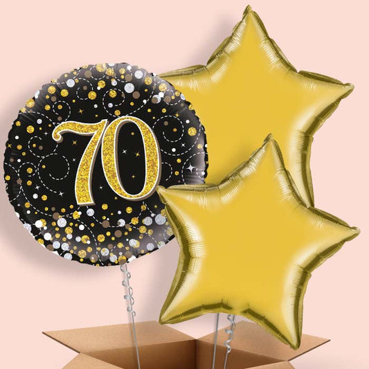 70th Balloon in a Box - Black and Gold - 3 Balloon | Small Indoor Plants