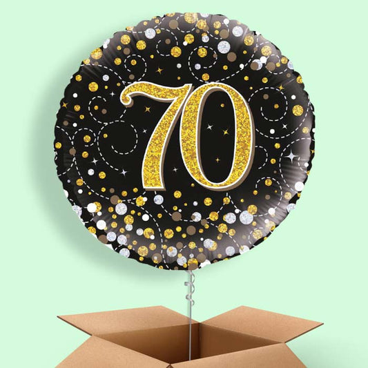 70th Balloon in a Box - Black and Gold