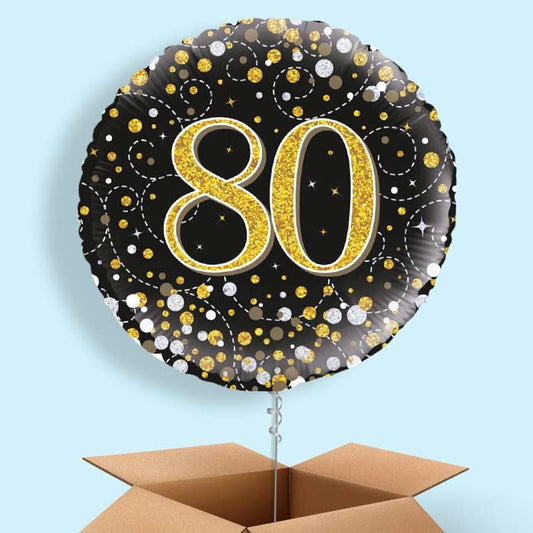 80th Balloon Delivery in a Box - Black and Gold