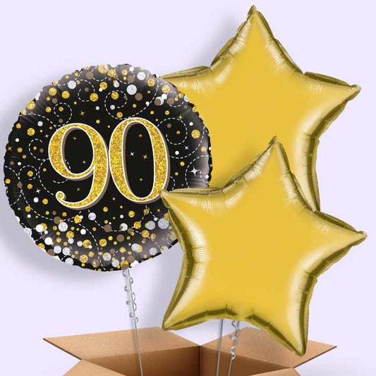 90th Birthday Helium Balloons Delivered - Black Gold - 3 Balloon | Small Indoor Plants