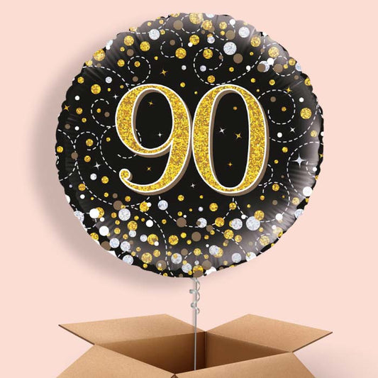 90th Birthday Helium Balloons Delivered - Black Gold