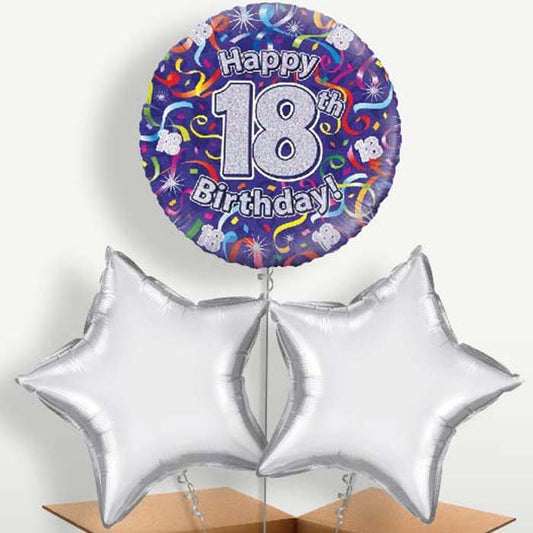 Purple Streamers Happy 18th Birthday Trio Balloon Bunch | Small Indoor Plants