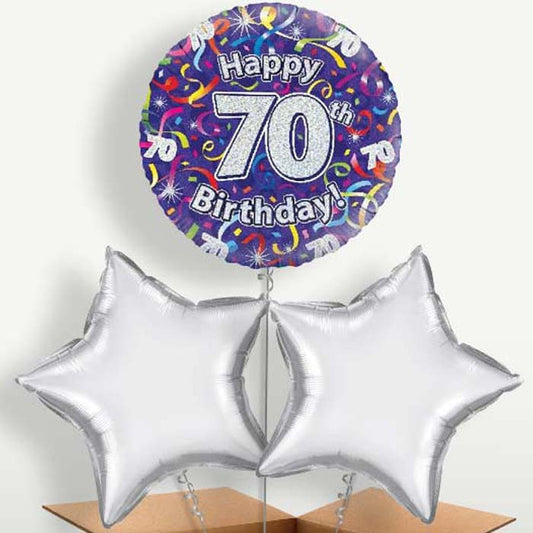 Purple Streamers Happy 70th Birthday Trio Balloon Bunch | Small Indoor Plants