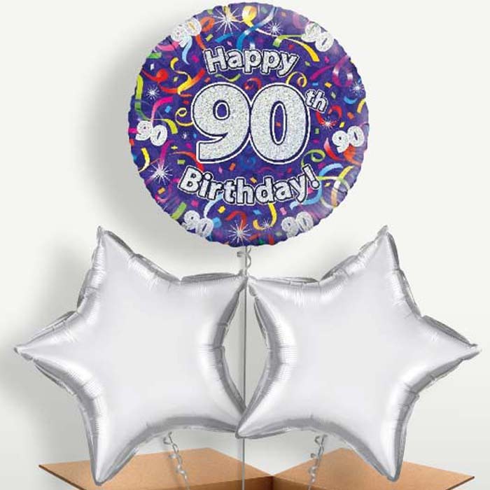 Purple Streamers Happy 90th Birthday Trio Balloon Bunch | Small Indoor Plants