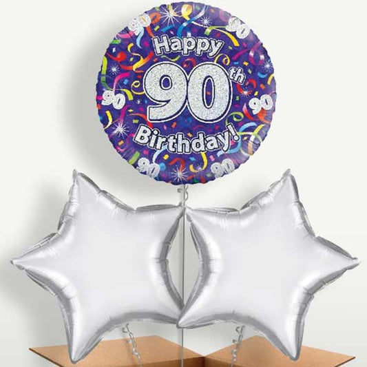 Purple Streamers Happy 90th Birthday Trio Balloon Bunch | Small Indoor Plants