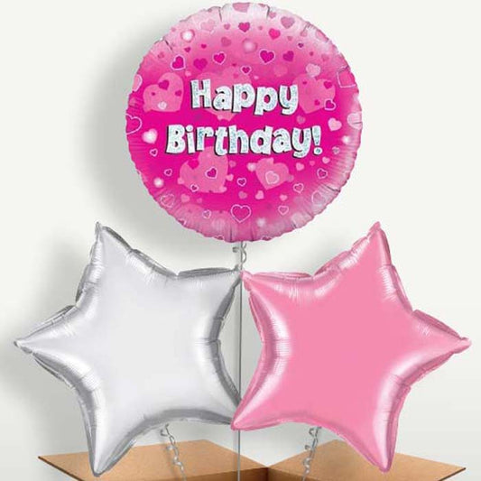 Happy Birthday Pink Hearts Balloons in a Bunch | Small Indoor Plants