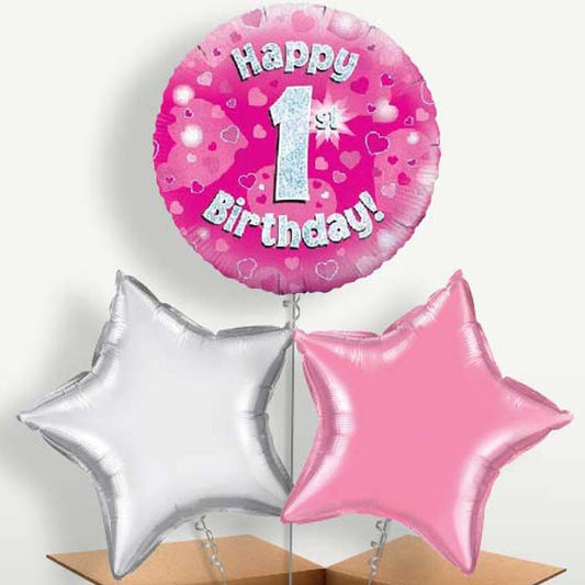 Pink Heart 1st Birthday Balloon Bunch | Small Indoor Plants