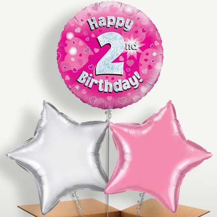 Happy 2nd Birthday Pink Hearts Trio Balloon Bunch | Small Indoor Plants