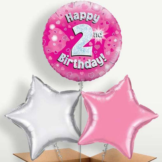 Happy 2nd Birthday Pink Hearts Trio Balloon Bunch | Small Indoor Plants
