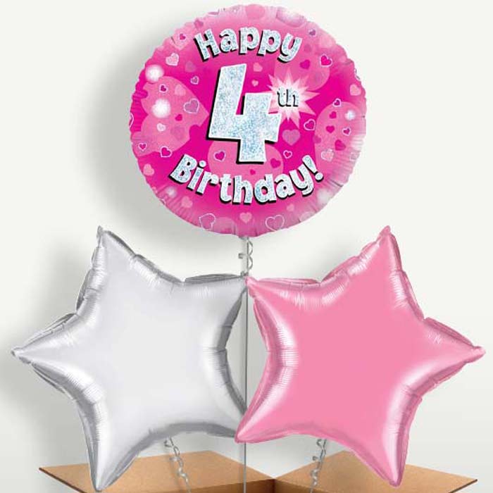 Happy 4th Birthday Pink Hearts Balloons in a Bunch | Small Indoor Plants