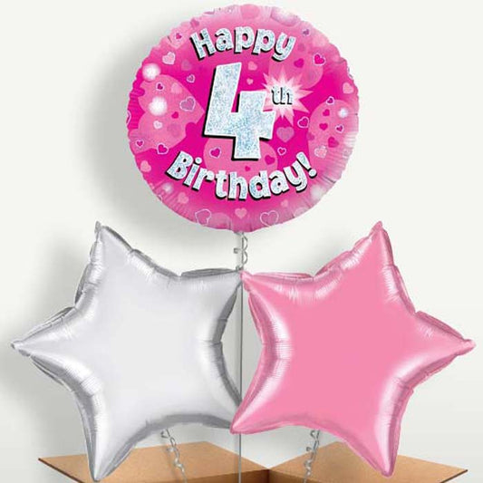 Happy 4th Birthday Pink Hearts Balloons in a Bunch | Small Indoor Plants