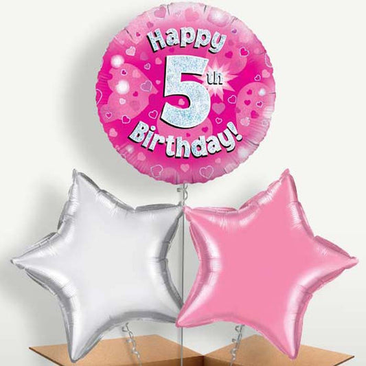 Happy 5th Birthday Pink Hearts Balloons in a Bunch | Small Indoor Plants