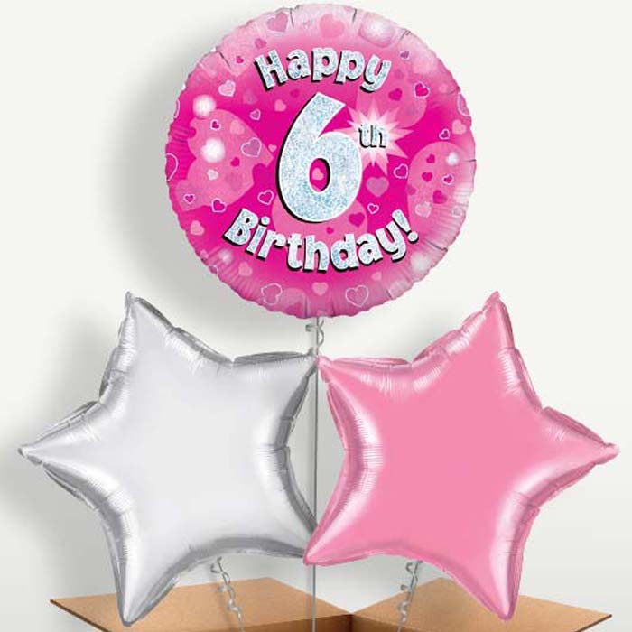 Happy 6th Birthday Pink Hearts Balloons in a Bunch | Small Indoor Plants
