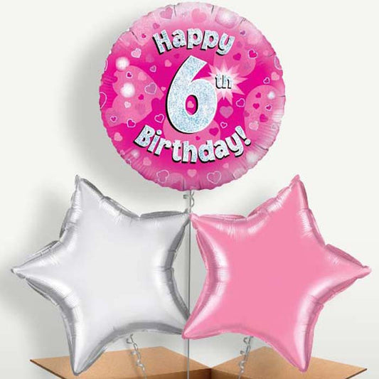 Happy 6th Birthday Pink Hearts Balloons in a Bunch | Small Indoor Plants