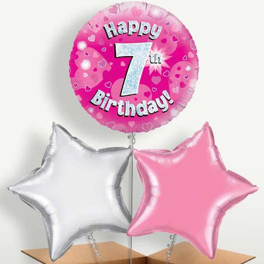 Happy 7th Birthday Pink Hearts Balloons in a Bunch | Small Indoor Plants