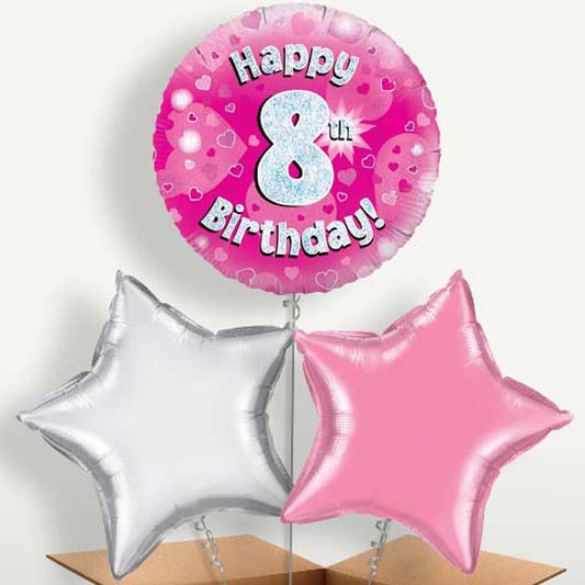 Happy 8th Birthday Pink Hearts Balloons in a Bunch | Small Indoor Plants