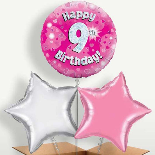 Happy 9th Birthday Pink Hearts Balloons in a Bunch | Small Indoor Plants