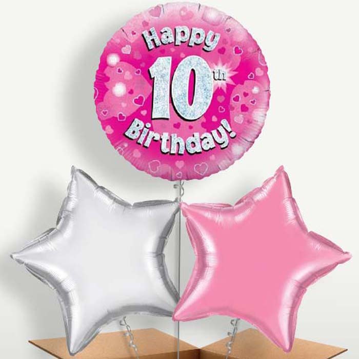 Happy 10th Birthday Pink Hearts Trio Balloon Bunch | Small Indoor Plants