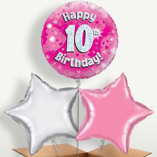Happy 10th Birthday Pink Hearts Trio Balloon Bunch | Small Indoor Plants