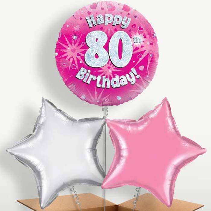 Happy 80th Birthday Pink Hearts Balloons in a Bunch | Small Indoor Plants