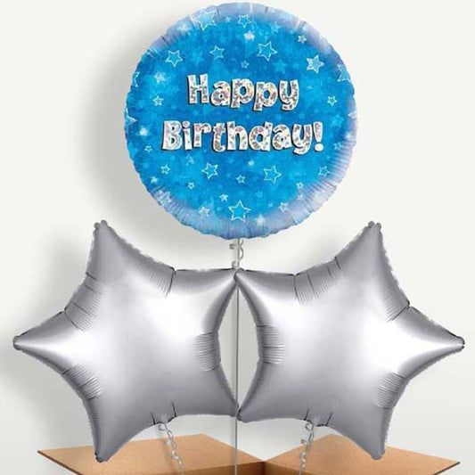 Happy Birthday Blue Stars Balloons in a Bunch | Small Indoor Plants