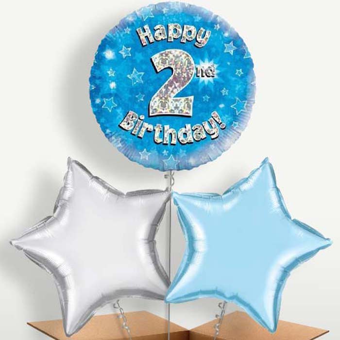 Happy 2nd Birthday Blue Stars Trio Balloon Bunch | Small Indoor Plants