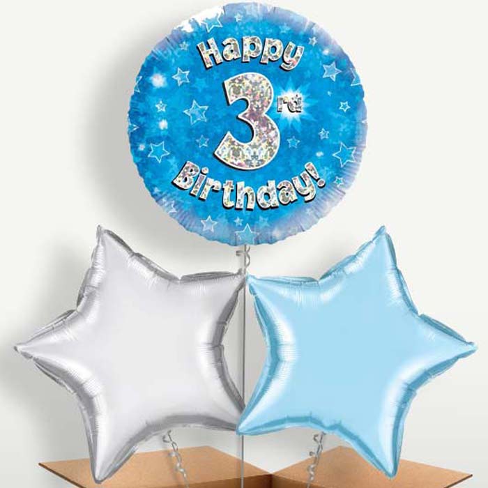 Happy 3rd Birthday Blue Stars Trio Balloon Bunch | Small Indoor Plants
