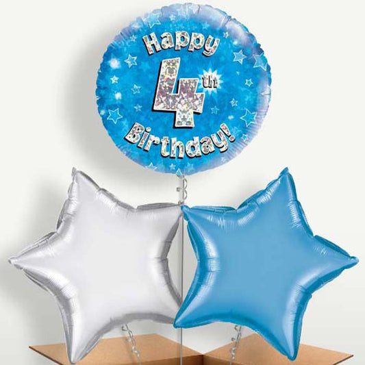 Happy 4th Birthday Blue Stars Balloons in a Bunch | Small Indoor Plants