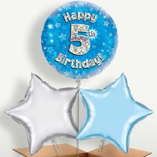 Happy 5th Birthday Blue Stars Balloons in a Bunch | Small Indoor Plants