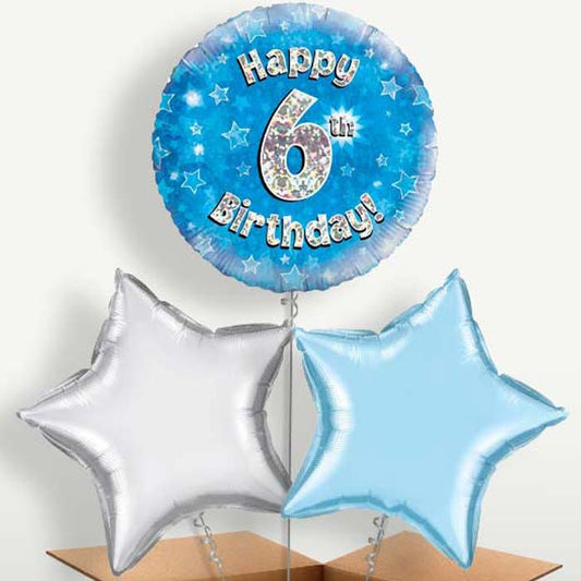 Happy 6th Birthday Blue Stars Balloons in a Bunch | Small Indoor Plants