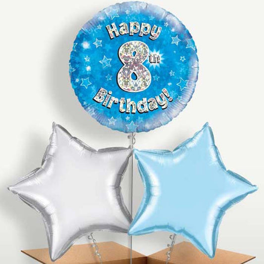 Happy 8th Birthday Blue Stars Balloons in a Bunch | Small Indoor Plants