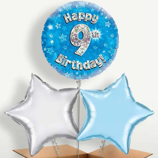 Happy 9th Birthday Blue Stars Balloons in a Bunch | Small Indoor Plants