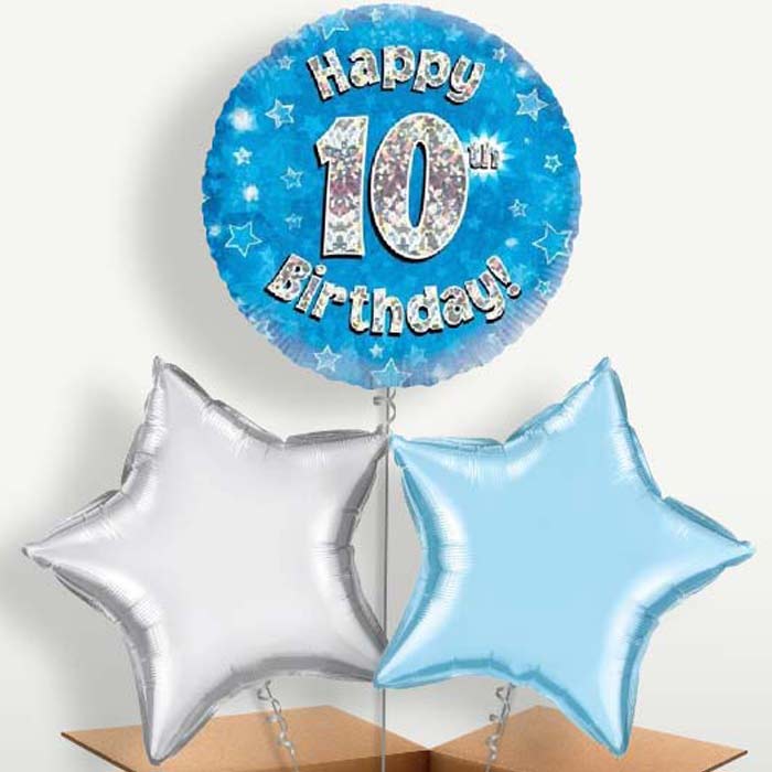 Happy 10th Birthday Blue Stars Trio Balloon Bunch | Small Indoor Plants