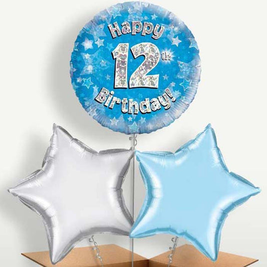 Blue 12th Birthday Bunch of Balloons inflated with Helium | Small Indoor Plants