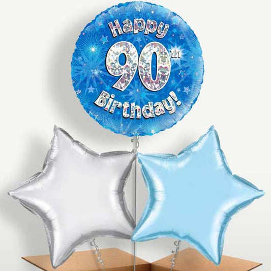 Happy 90th Birthday Blue Stars Balloons in a Bunch | Small Indoor Plants