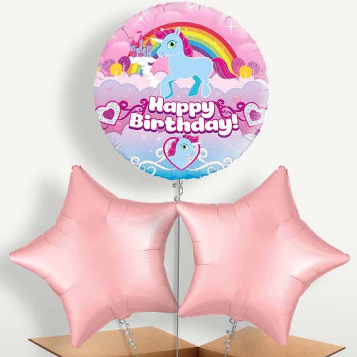 Rainbow Unicorn Birthday Trio Balloon Bunch | Small Indoor Plants