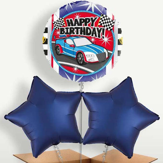 Race Car Happy Birthday Trio Balloon Bunch | Small Indoor Plants