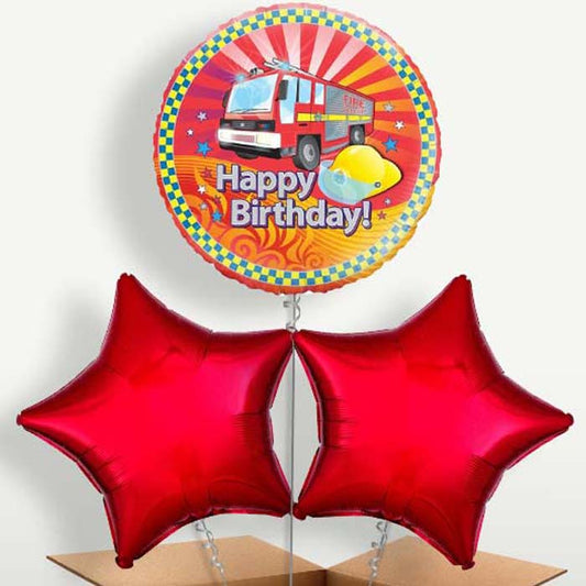 Fire Engine Birthday Trio Balloon Bunch inflated with Helium | Small Indoor Plants