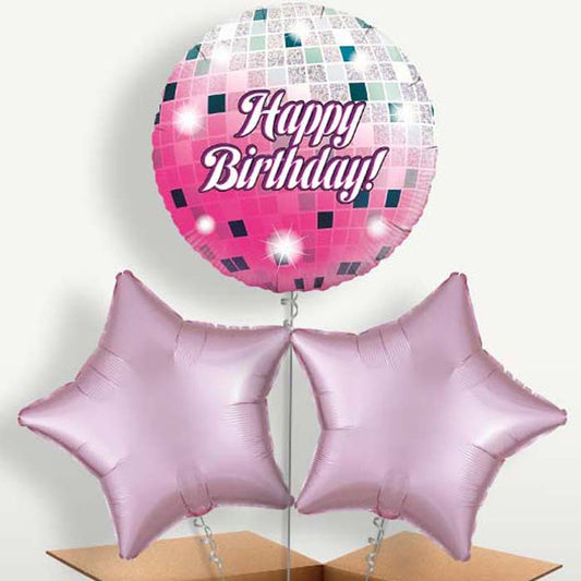 Pink Birthday Disco Ball Balloon Bunch | Small Indoor Plants