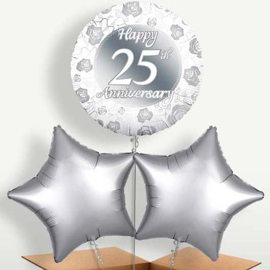 Silver 25th Wedding Anniversary Helium Bunch of Balloons | Small Indoor Plants